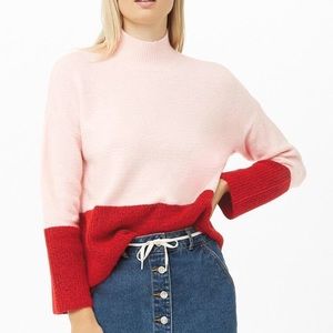 Pink and red color block sweater